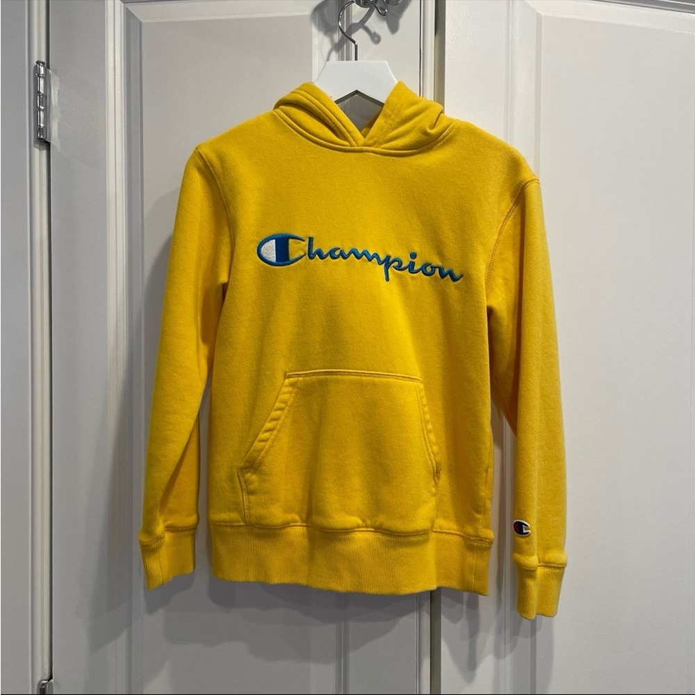 Champion Hooded Fleece Lined Sweatshirt Yellow Boys Small
